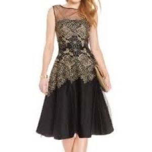 Tahari Gold Embroidered Dress